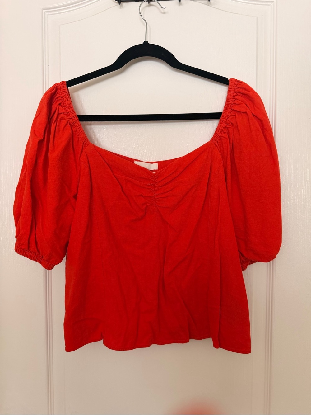 H&M Red Puff Sleeve Square Neck Top
